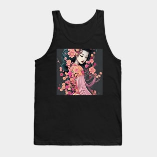 Beaux Animes Art Fantasy Japanese Geisha Girl with flowers Illustration Design Tank Top